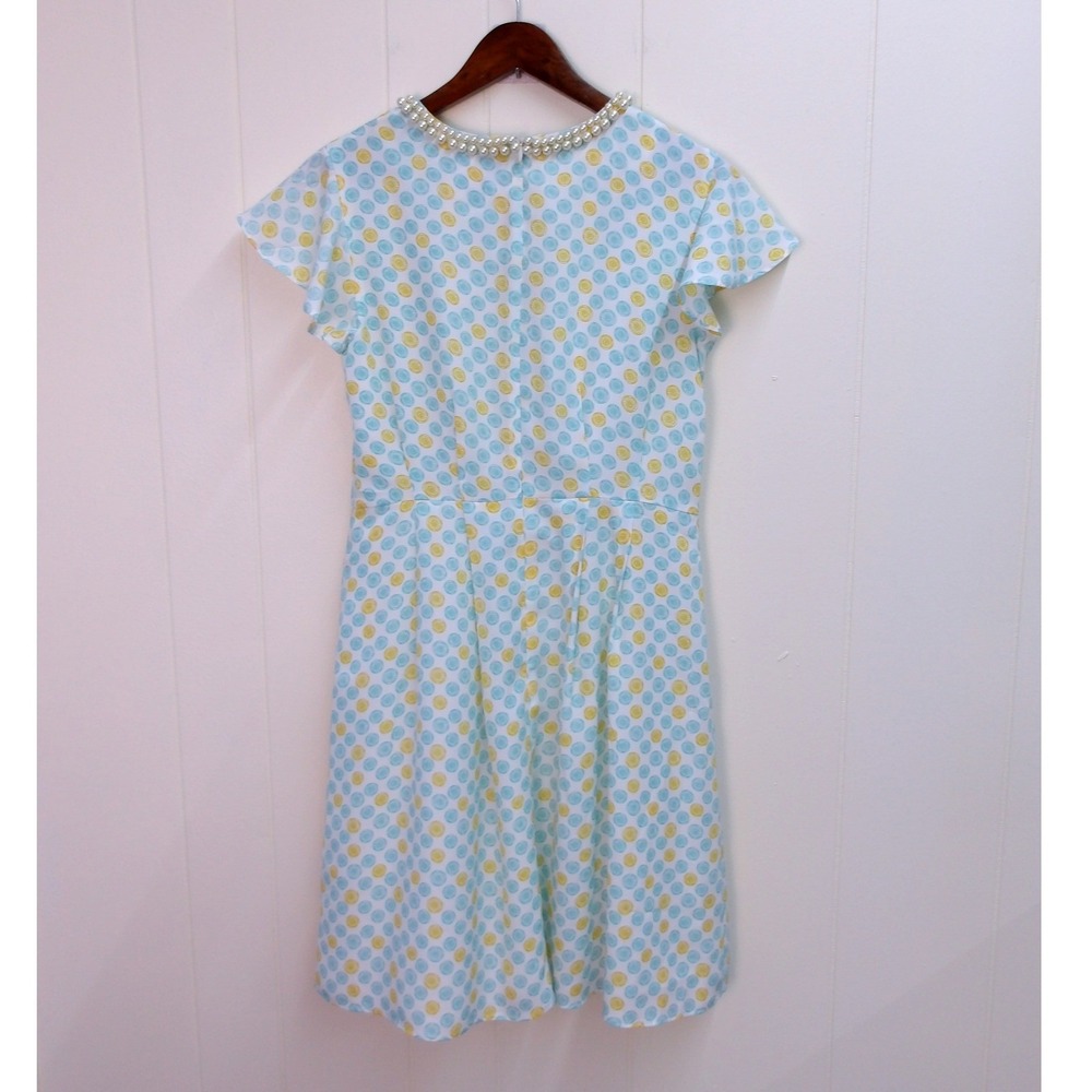 Jason Wu Aqua Blue Yellow Dress Pearl Neckline Ruffle Sleeve Sz‎ 8 / #8022 - Picture 5 of 7
